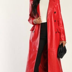 Lulus red leather long coat